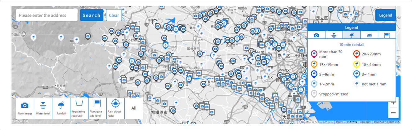 Screen example of the Flood Control Integrated Information System