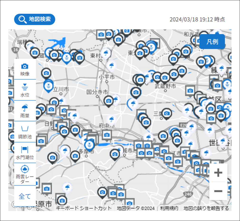 水防災総合情報システムの画面表示例