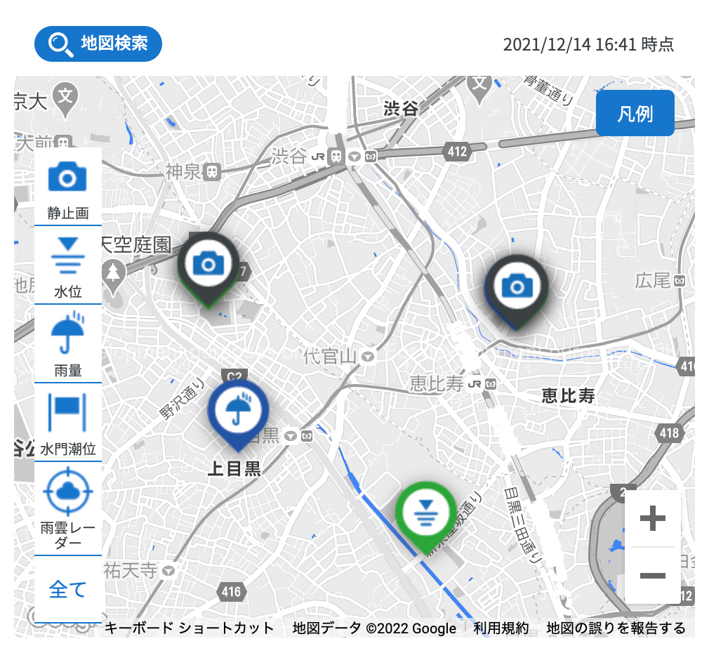 홍수 통제 통합 정보 시스템의 화면 표시 예