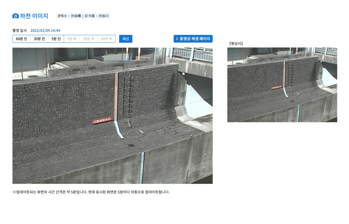 東京都 水防災総合情報システムの静止画表示例イメージ